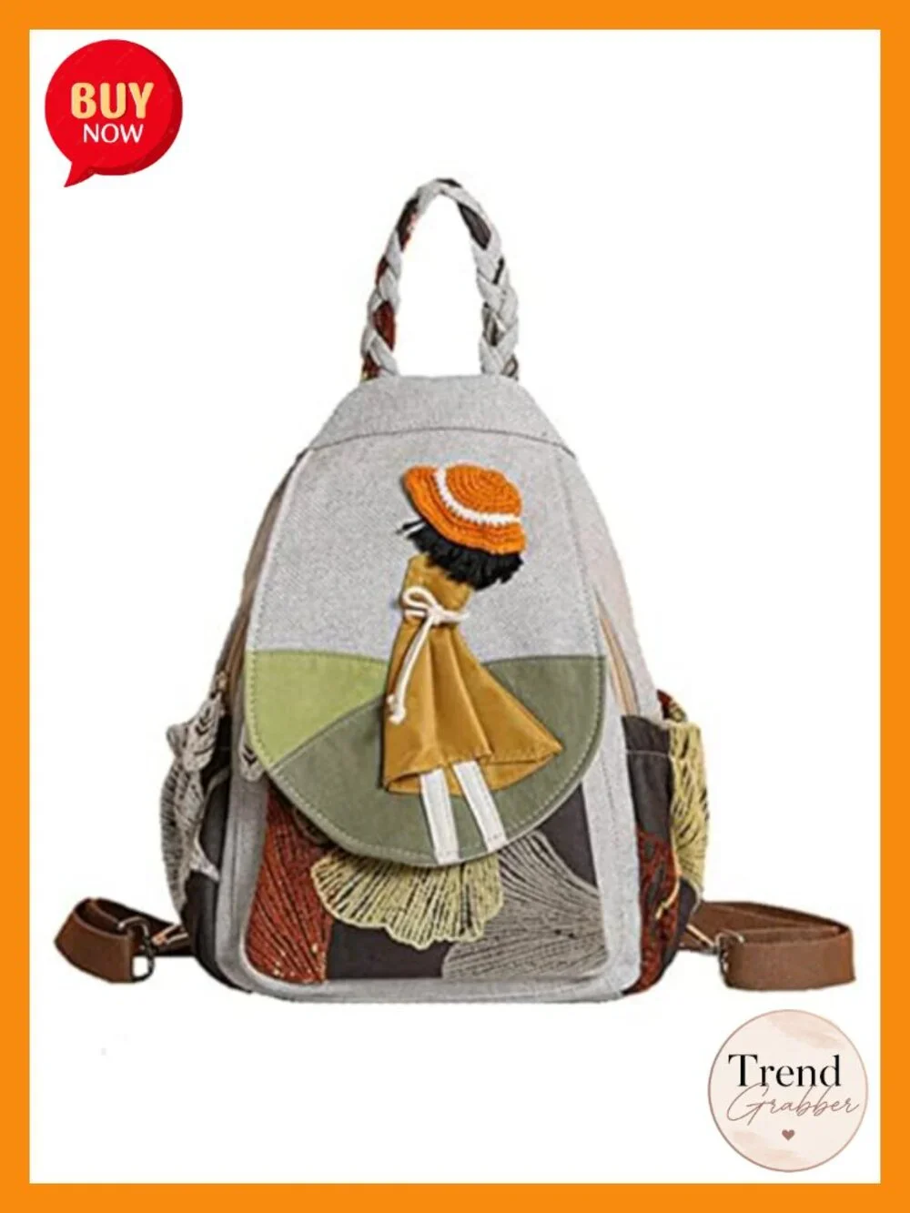 Handmade Canvas Mini Backpack Convertible Sling Crossbody Boho Floral